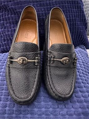Coach Black Pebbled Leather Slip-On Loafers with Metal Bit Size 6B